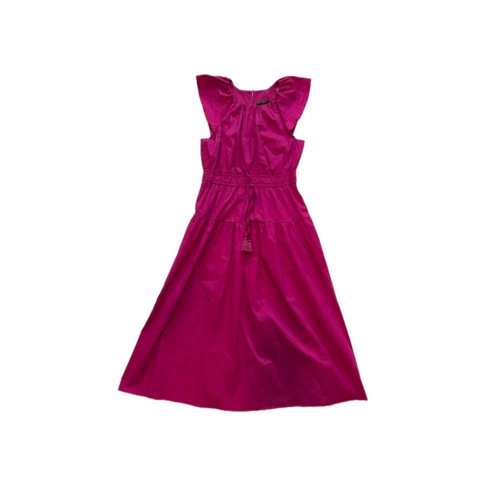 Maggy London Solid Pink Ruffle Cap Sleeve A-Line Dress 8 Scoop Neck Lined Zip